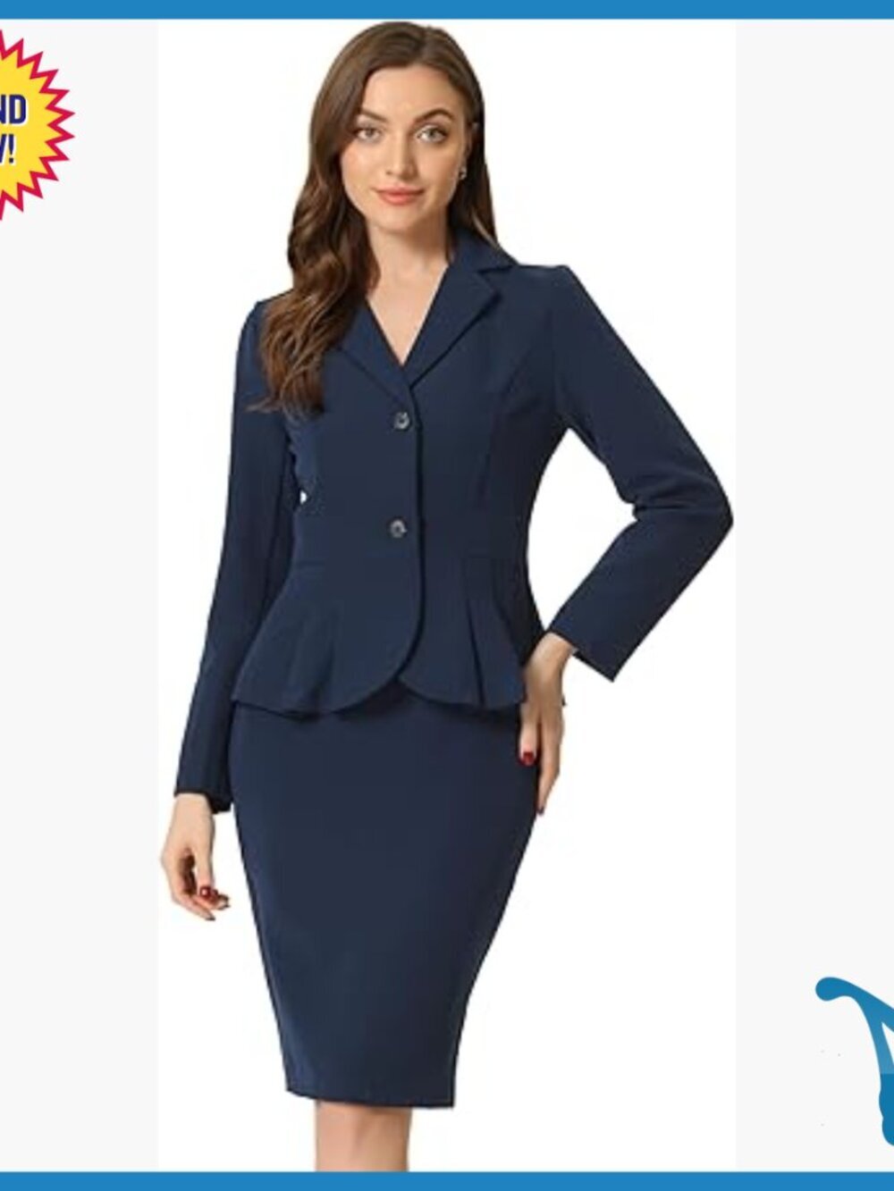 2-Piece Blazer & Pencil Skirt Suit Set, Polyester Rayon Spandex, Office Wear
